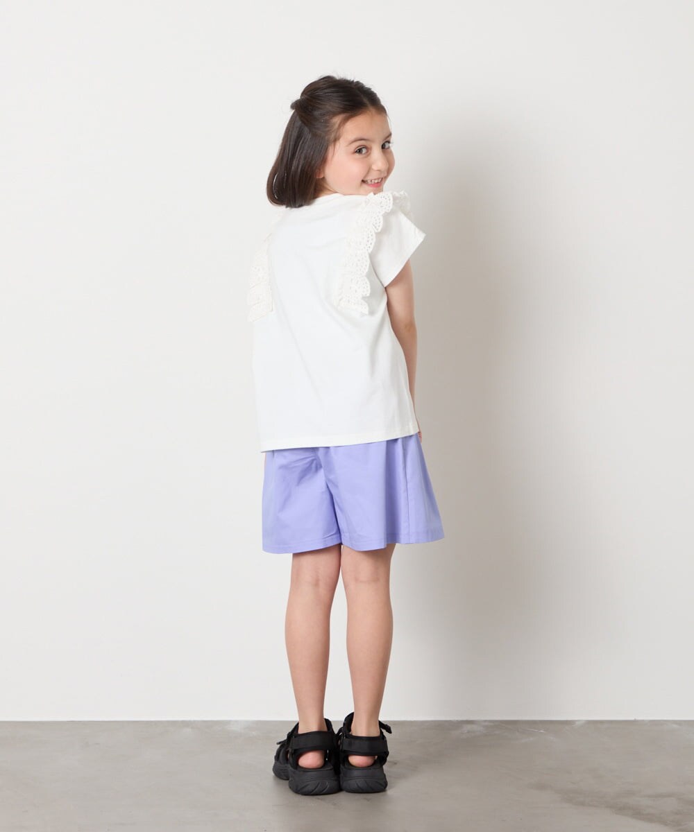 KJKGA13029 a.v.v KIDS(アー・ヴェ・ヴェ) [100-150]【接触冷感】肩フリルモチーフＴシャツ ラベンダー