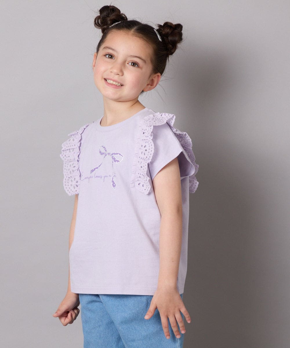 KJKGA13029 a.v.v KIDS(アー・ヴェ・ヴェ) [100-150]【接触冷感】肩フリルモチーフＴシャツ ラベンダー