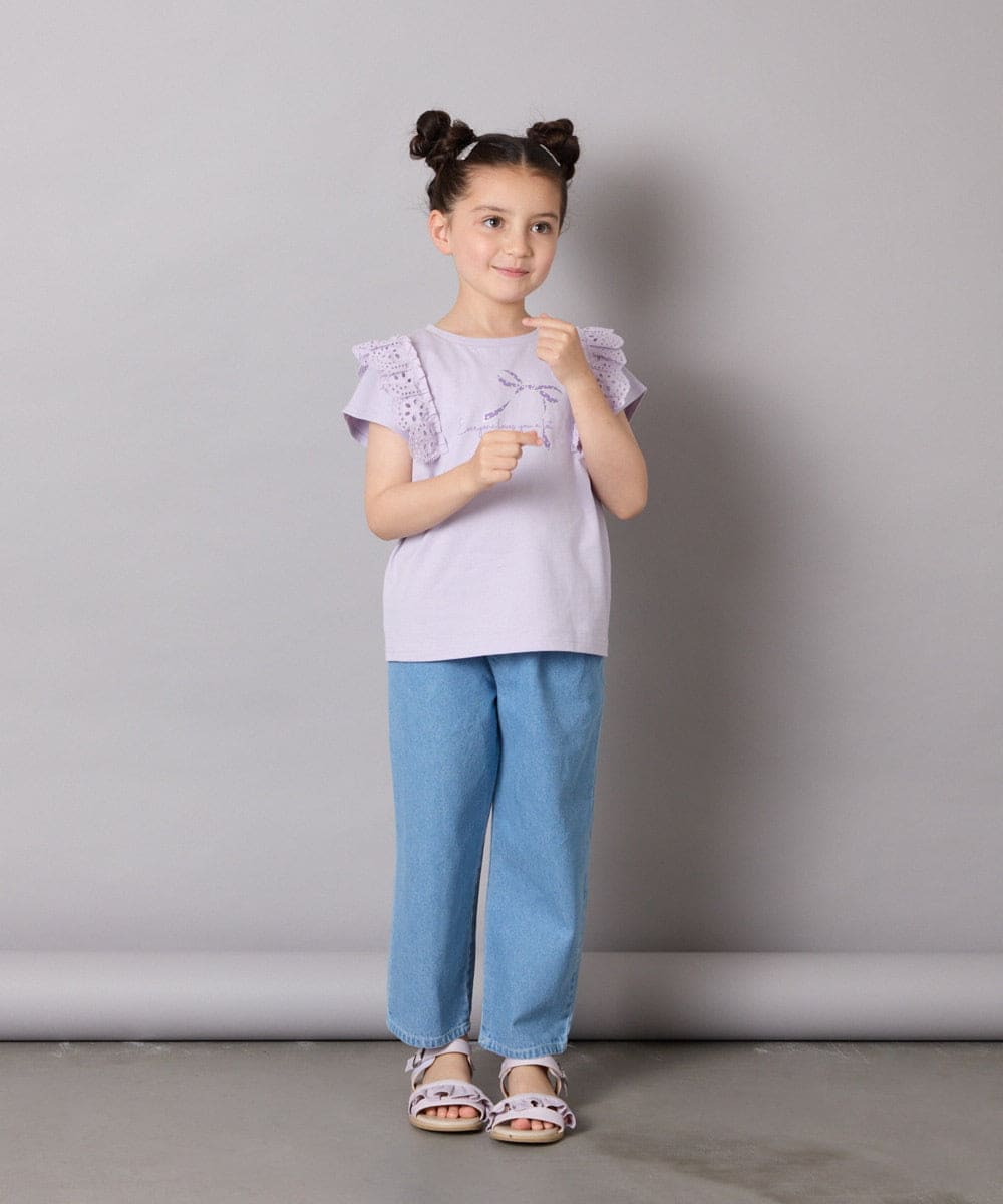 KJKGA13029 a.v.v KIDS(アー・ヴェ・ヴェ) [100-150]【接触冷感】肩フリルモチーフＴシャツ ラベンダー