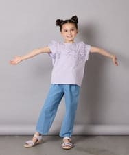 KJKGA13029 a.v.v KIDS(アー・ヴェ・ヴェ) [100-150]【接触冷感】肩フリルモチーフＴシャツ ラベンダー