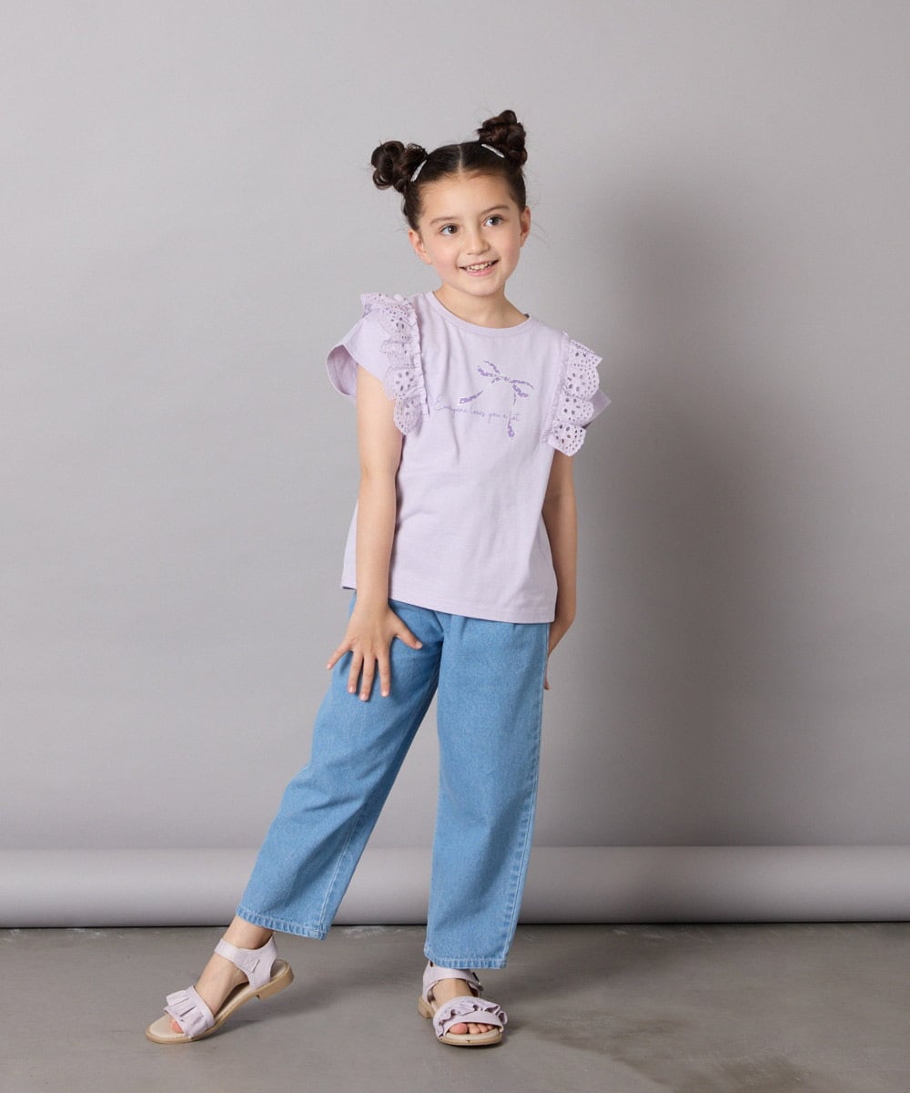 KJKGA13029 a.v.v KIDS(アー・ヴェ・ヴェ) [100-150]【接触冷感】肩フリルモチーフＴシャツ ラベンダー