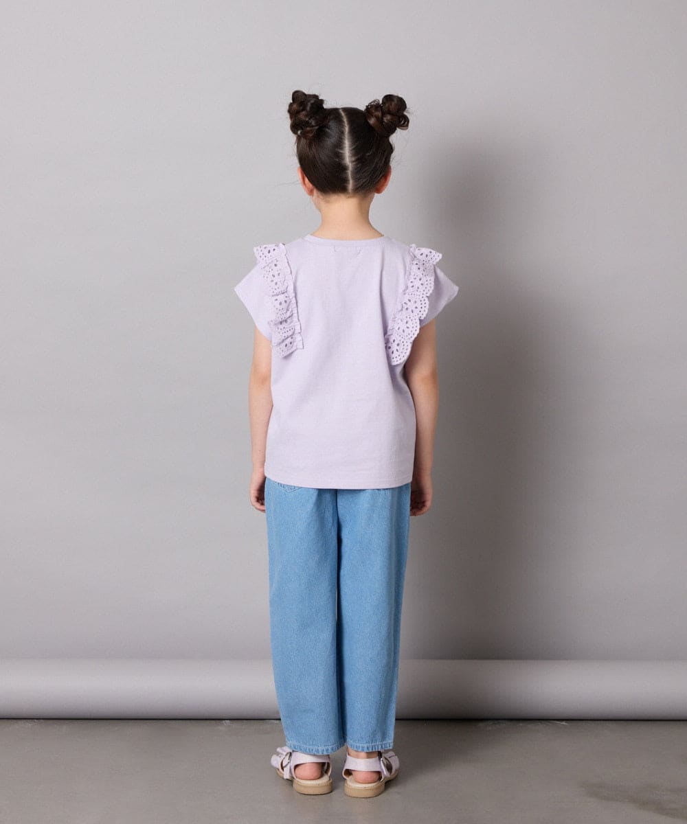 KJKGA13029 a.v.v KIDS(アー・ヴェ・ヴェ) [100-150]【接触冷感】肩フリルモチーフＴシャツ ラベンダー