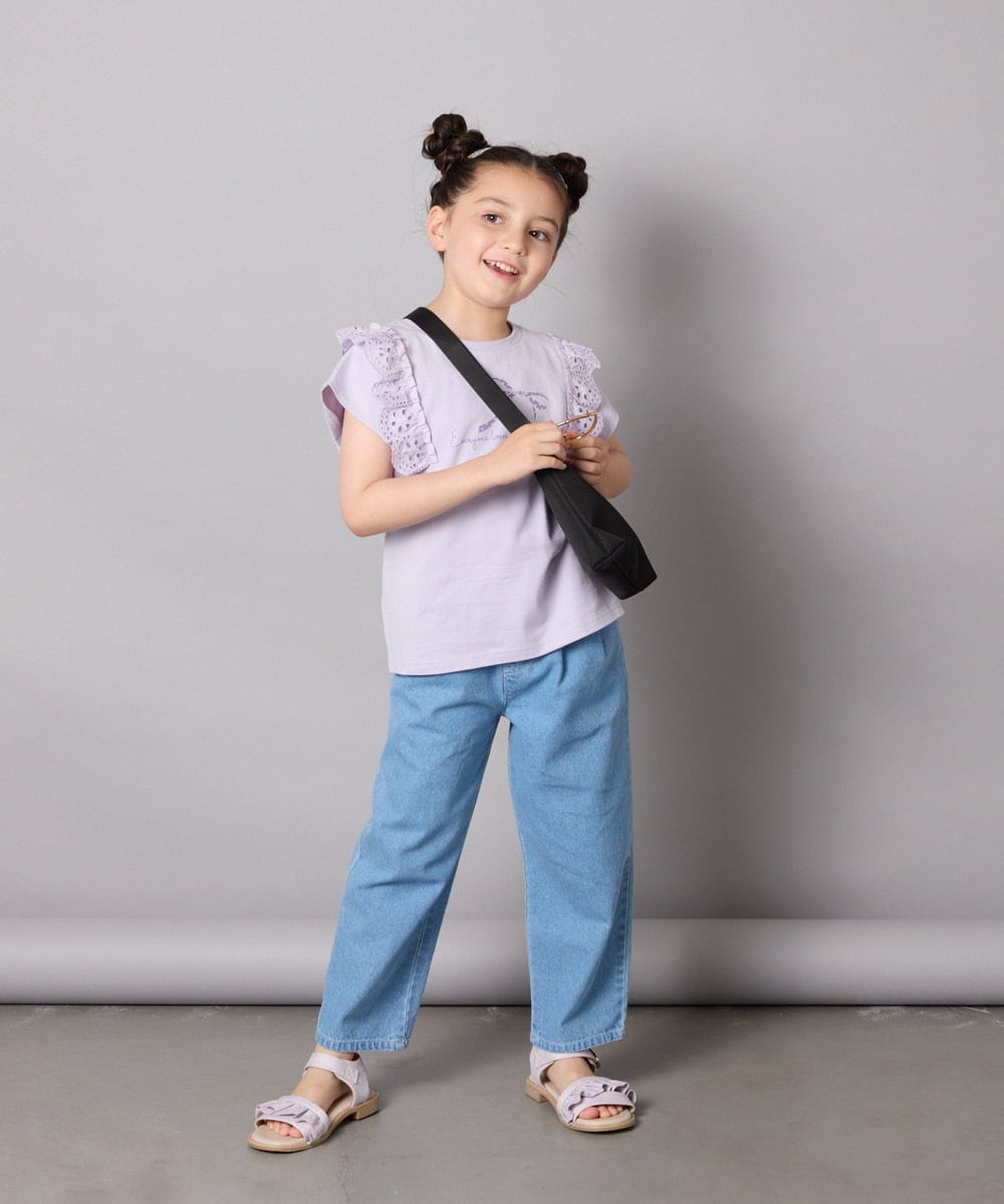 KJKGA13029 a.v.v KIDS(アー・ヴェ・ヴェ) [100-150]【接触冷感】肩フリルモチーフＴシャツ ラベンダー