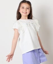 KJKGA13029 a.v.v KIDS(アー・ヴェ・ヴェ) [100-150]【接触冷感】肩フリルモチーフＴシャツ ホワイト