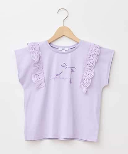 KJKGA13029 a.v.v KIDS [100-150]【接触冷感】肩フリルモチーフＴシャツ
