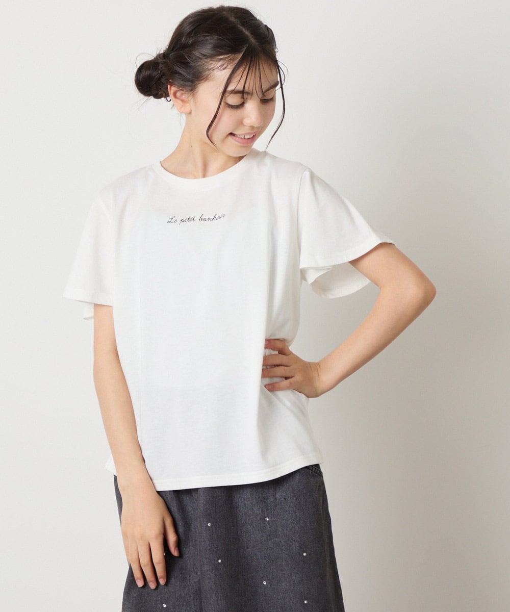KJKGA20009 a.v.v KIDS(アー・ヴェ・ヴェ) [100-160]【WEB限定/接触冷感】フレアスリーブプチロゴTシャツ ホワイト