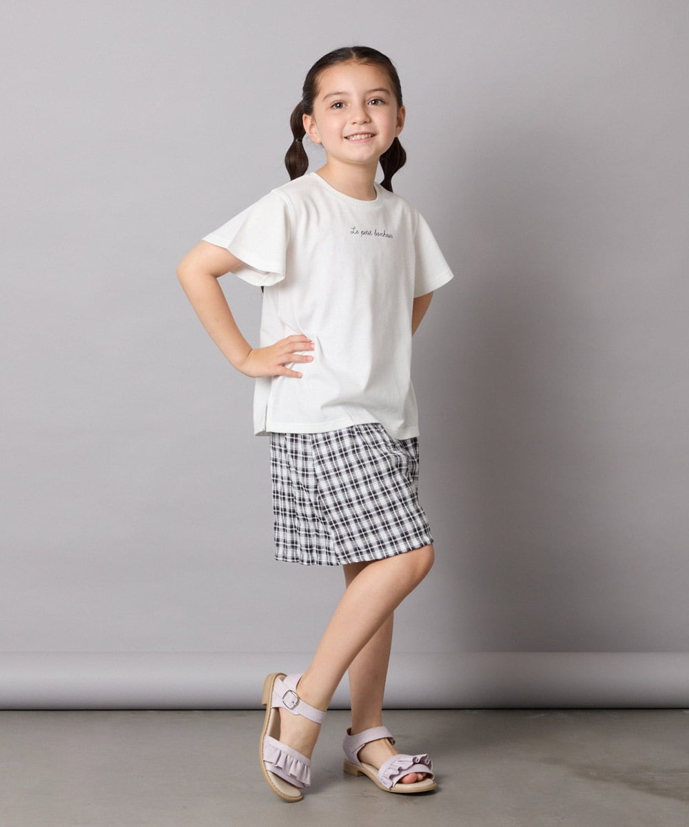 KJKGA20009 a.v.v KIDS(アー・ヴェ・ヴェ) [100-160]【WEB限定/接触冷感】フレアスリーブプチロゴTシャツ ホワイト
