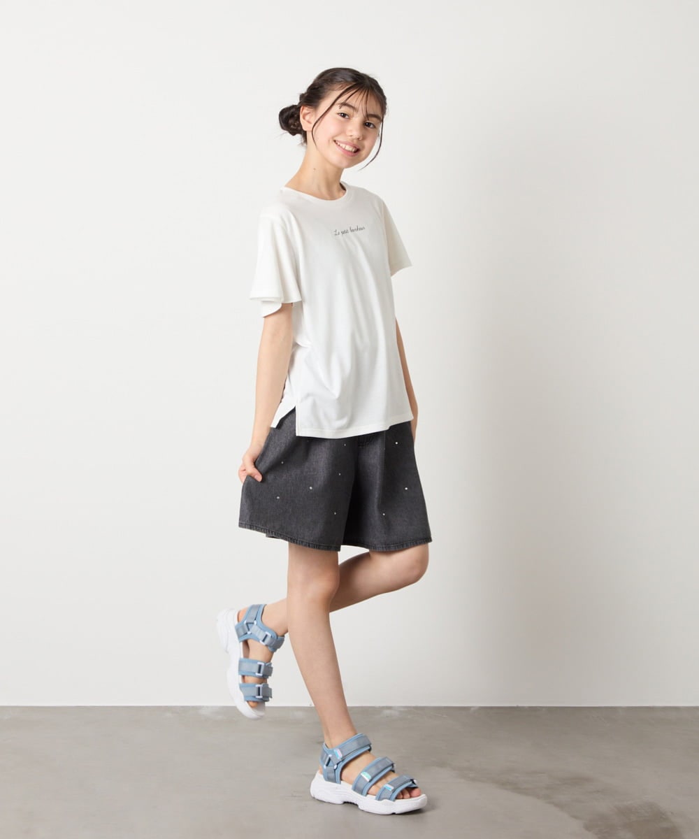 KJKGA20009 a.v.v KIDS(アー・ヴェ・ヴェ) [100-160]【WEB限定/接触冷感】フレアスリーブプチロゴTシャツ ホワイト