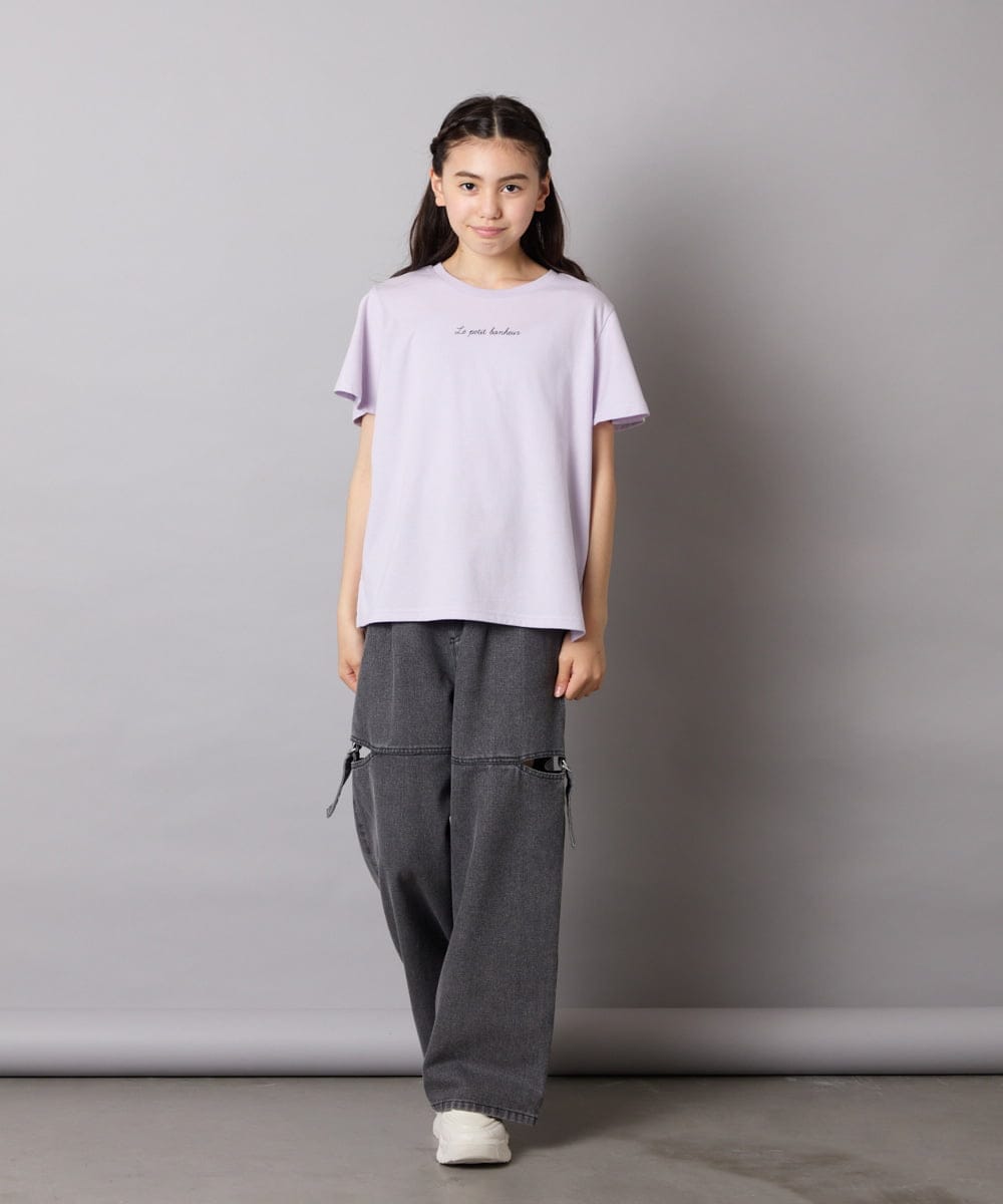 KJKGA20009 a.v.v KIDS(アー・ヴェ・ヴェ) [100-160]【WEB限定/接触冷感】フレアスリーブプチロゴTシャツ ホワイト