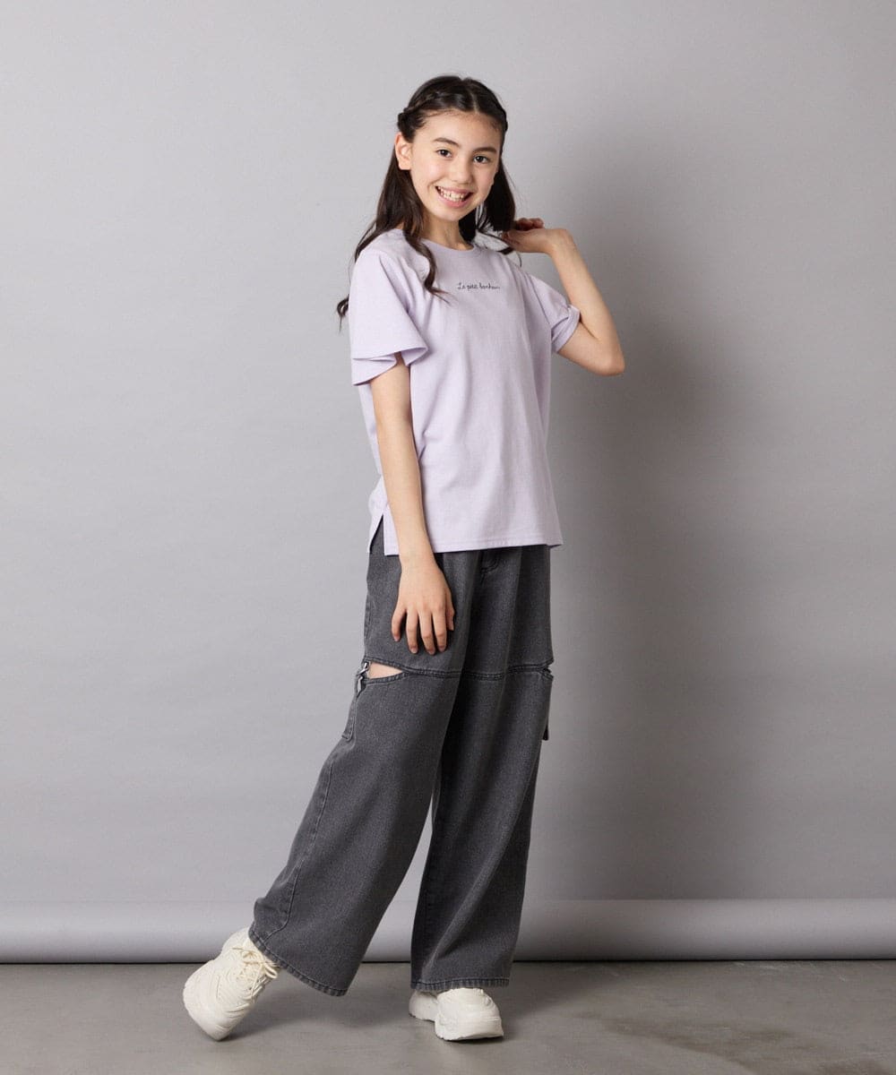 KJKGA20009 a.v.v KIDS(アー・ヴェ・ヴェ) [100-160]【WEB限定/接触冷感】フレアスリーブプチロゴTシャツ ホワイト