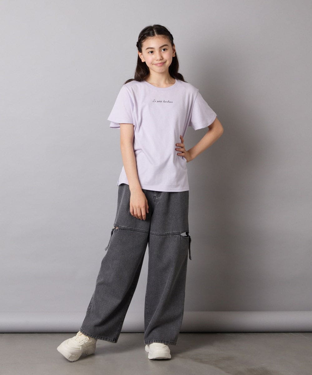 KJKGA20009 a.v.v KIDS(アー・ヴェ・ヴェ) [100-160]【WEB限定/接触冷感】フレアスリーブプチロゴTシャツ ホワイト