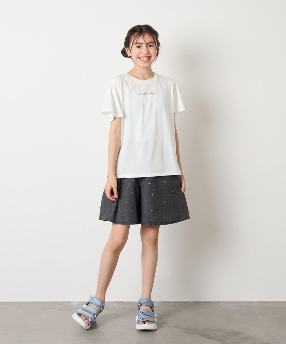 KJKGA20009 a.v.v KIDS(アー・ヴェ・ヴェ) [100-160]【WEB限定/接触冷感】フレアスリーブプチロゴTシャツ ホワイト