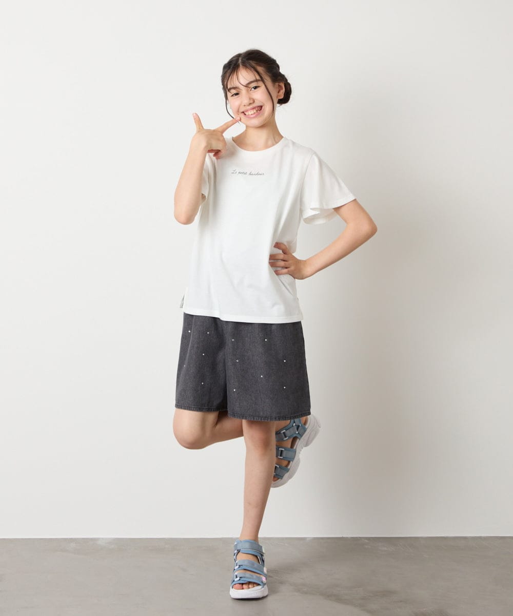 KJKGA20009 a.v.v KIDS(アー・ヴェ・ヴェ) [100-160]【WEB限定/接触冷感】フレアスリーブプチロゴTシャツ ホワイト