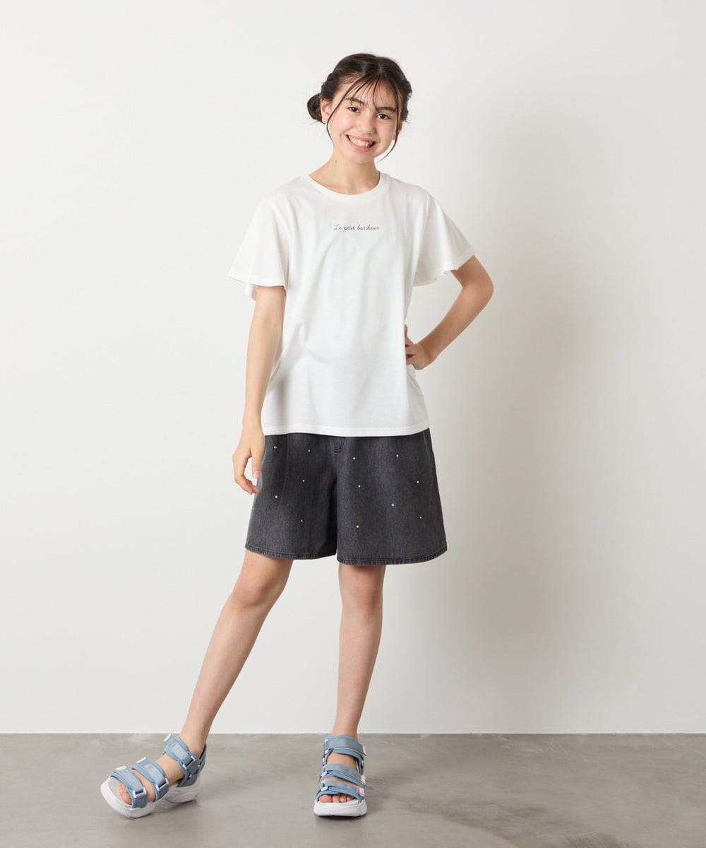KJKGA20009 a.v.v KIDS(アー・ヴェ・ヴェ) [100-160]【WEB限定/接触冷感】フレアスリーブプチロゴTシャツ ホワイト