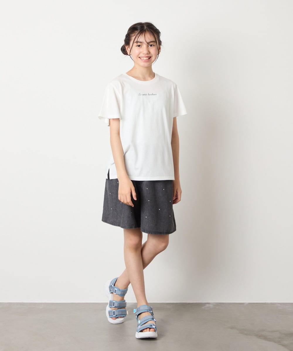 KJKGA20009 a.v.v KIDS(アー・ヴェ・ヴェ) [100-160]【WEB限定/接触冷感】フレアスリーブプチロゴTシャツ ホワイト