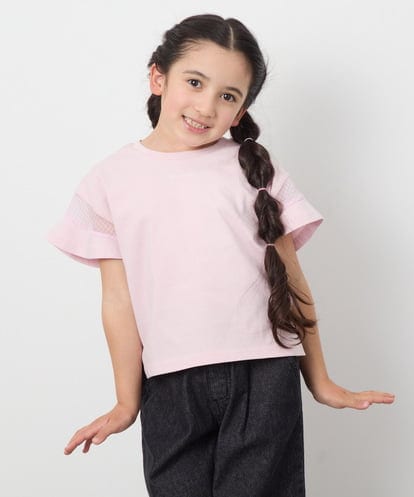 KJKGA23016 a.v.v KIDS [100-130]シアーギンガムキリカエスリーブＴシャツ