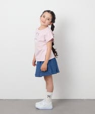 KJKGA23016 a.v.v KIDS(アー・ヴェ・ヴェ) [100-130]シアーギンガムキリカエスリーブＴシャツ ピンク