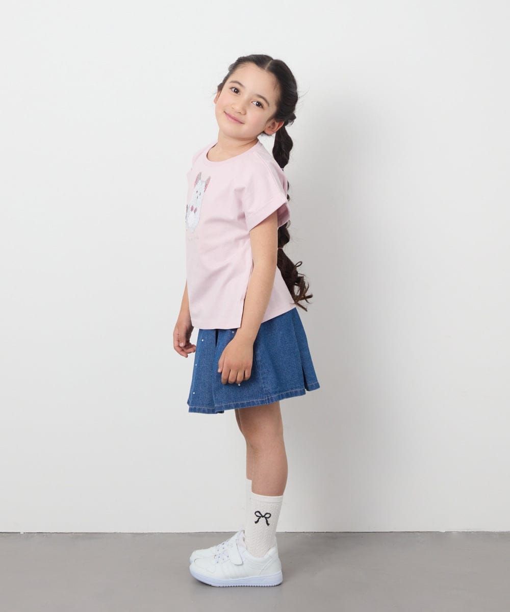 KJKGA23016 a.v.v KIDS(アー・ヴェ・ヴェ) [100-130]シアーギンガムキリカエスリーブＴシャツ ピンク
