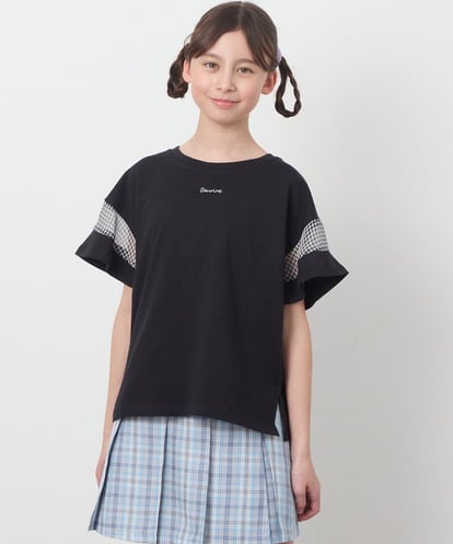 KJKGA23016 a.v.v KIDS [100-130]シアーギンガムキリカエスリーブＴシャツ
