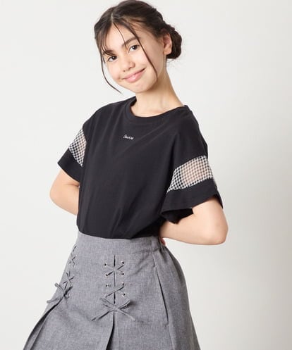 KJKGA23016 a.v.v KIDS [100-130]【接触冷感】シアーギンガムキリカエスリーブＴシャツ