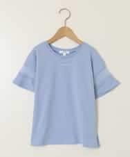 KJKGA23016 a.v.v KIDS(アー・ヴェ・ヴェ) [100-130]シアーギンガムキリカエスリーブＴシャツ ライトブルー