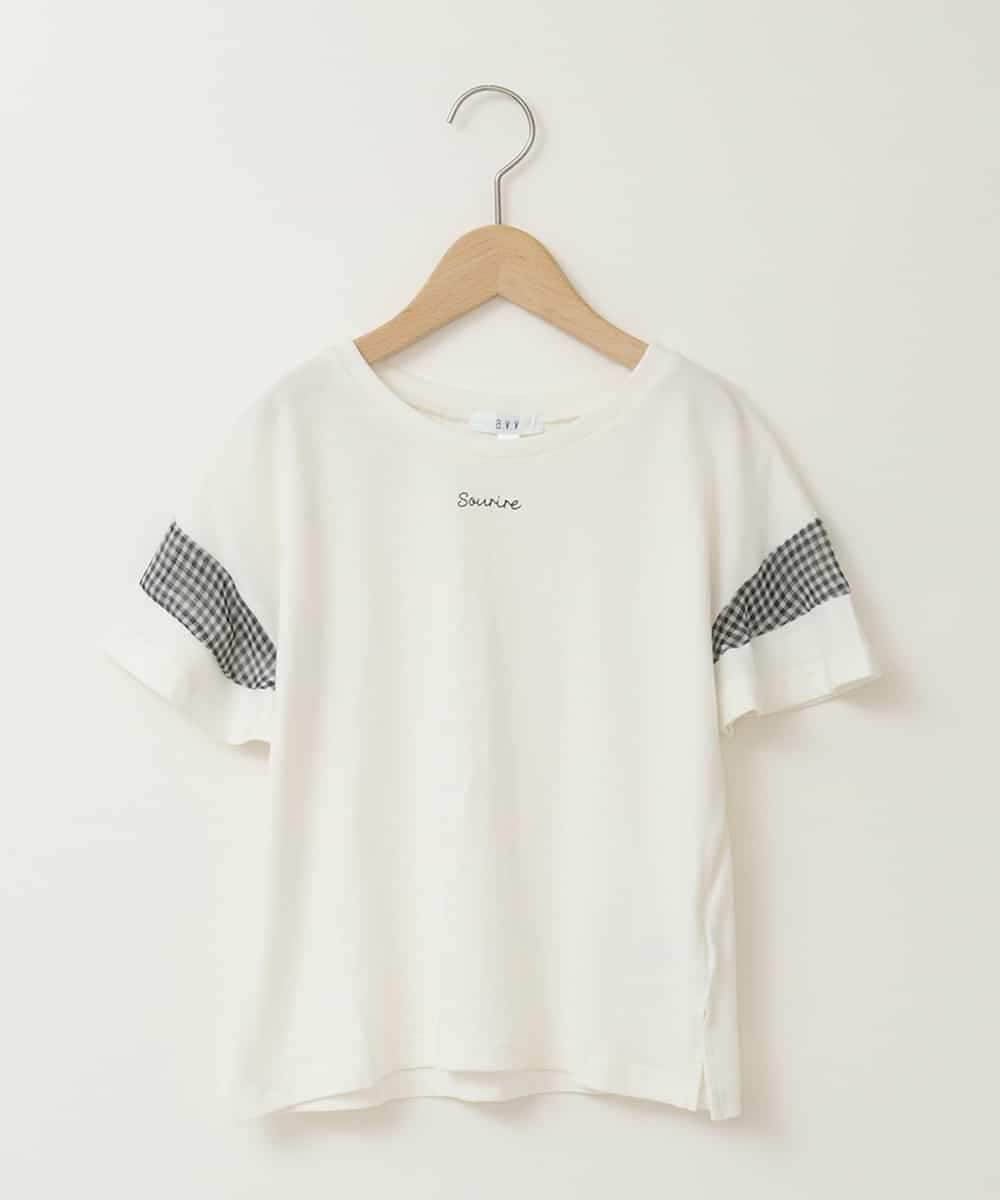 KJKGA23016 a.v.v KIDS(アー・ヴェ・ヴェ) [100-130]シアーギンガムキリカエスリーブＴシャツ ホワイト