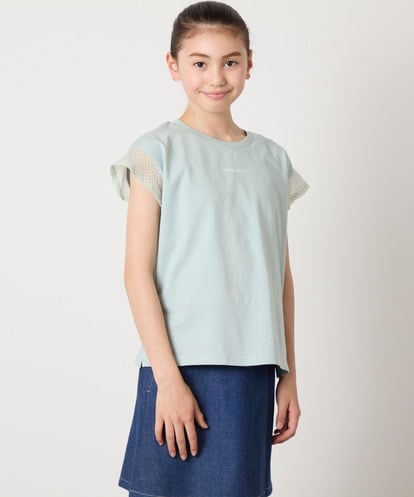 KJKGA24019 a.v.v KIDS [100-160]【接触冷感】シアーギンガムフレアスリーブＴシャツ