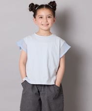 KJKGA24019 a.v.v KIDS(アー・ヴェ・ヴェ) [100-160]【接触冷感】シアーギンガムフレアスリーブＴシャツ ライトブルー