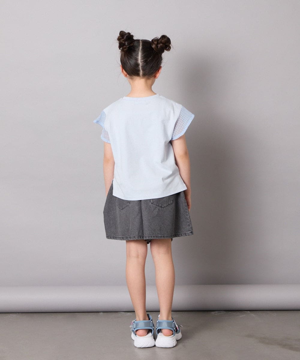 KJKGA24019 a.v.v KIDS(アー・ヴェ・ヴェ) [100-160]【接触冷感】シアーギンガムフレアスリーブＴシャツ ライトブルー