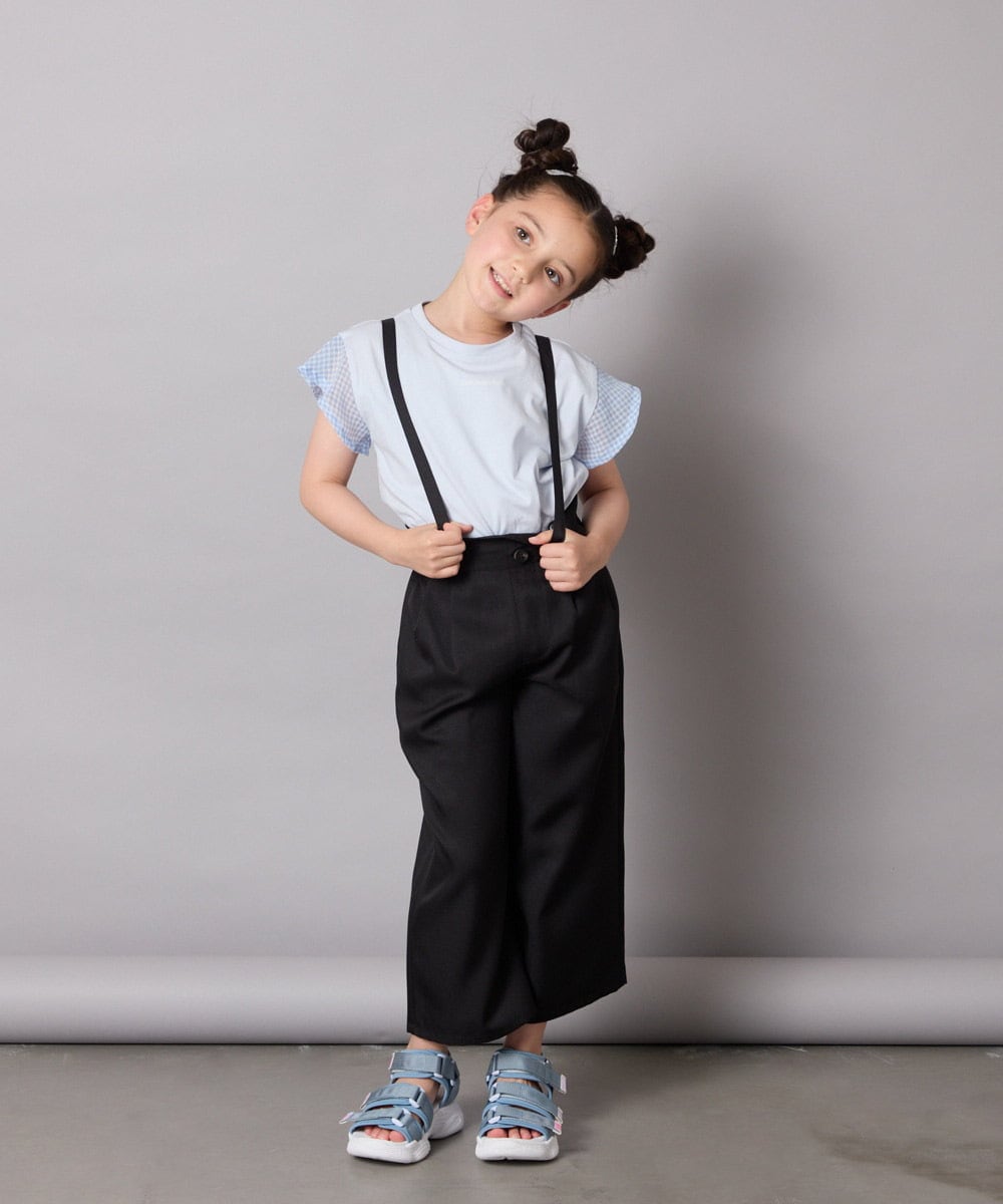 KJKGA24019 a.v.v KIDS(アー・ヴェ・ヴェ) [100-160]【接触冷感】シアーギンガムフレアスリーブＴシャツ ライトブルー