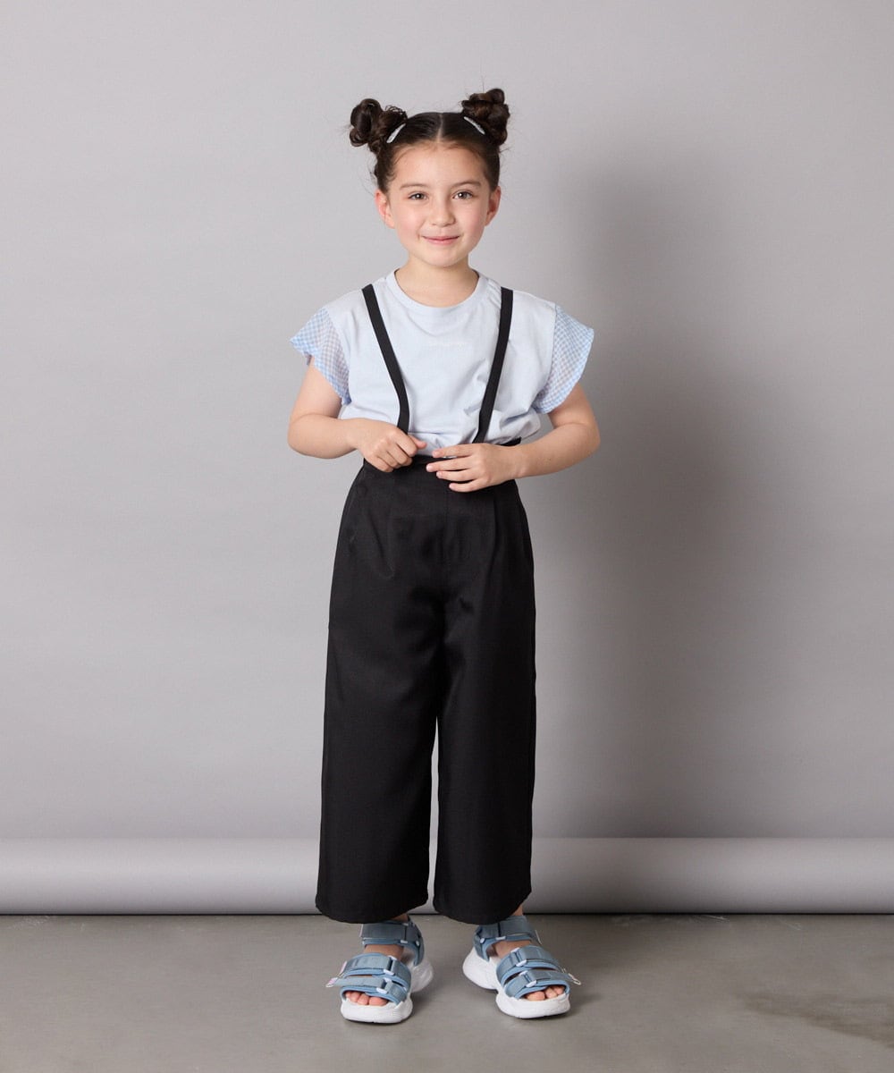 KJKGA24019 a.v.v KIDS(アー・ヴェ・ヴェ) [100-160]【接触冷感】シアーギンガムフレアスリーブＴシャツ ライトブルー