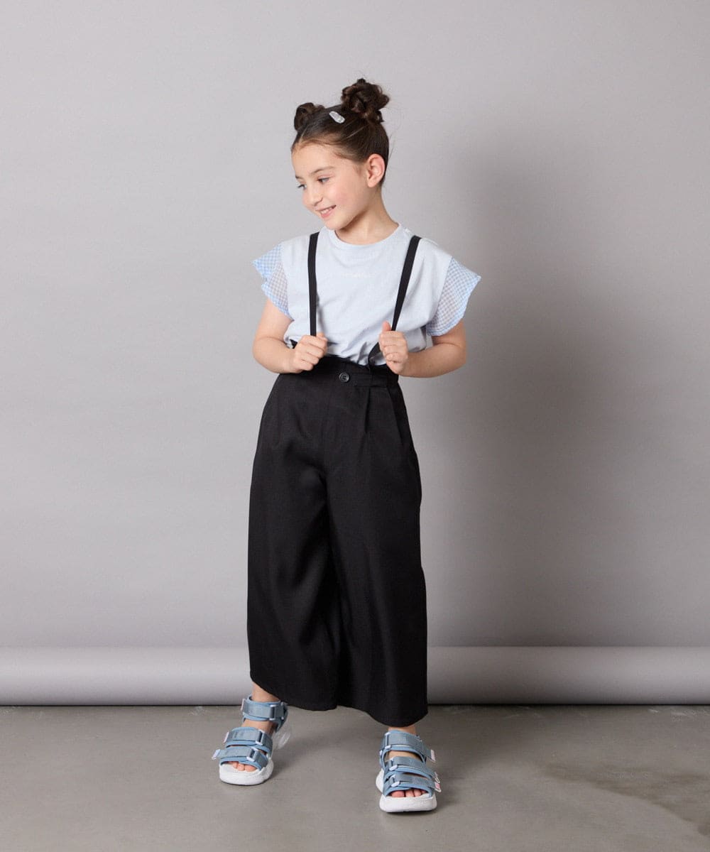 KJKGA24019 a.v.v KIDS(アー・ヴェ・ヴェ) [100-160]【接触冷感】シアーギンガムフレアスリーブＴシャツ ライトブルー