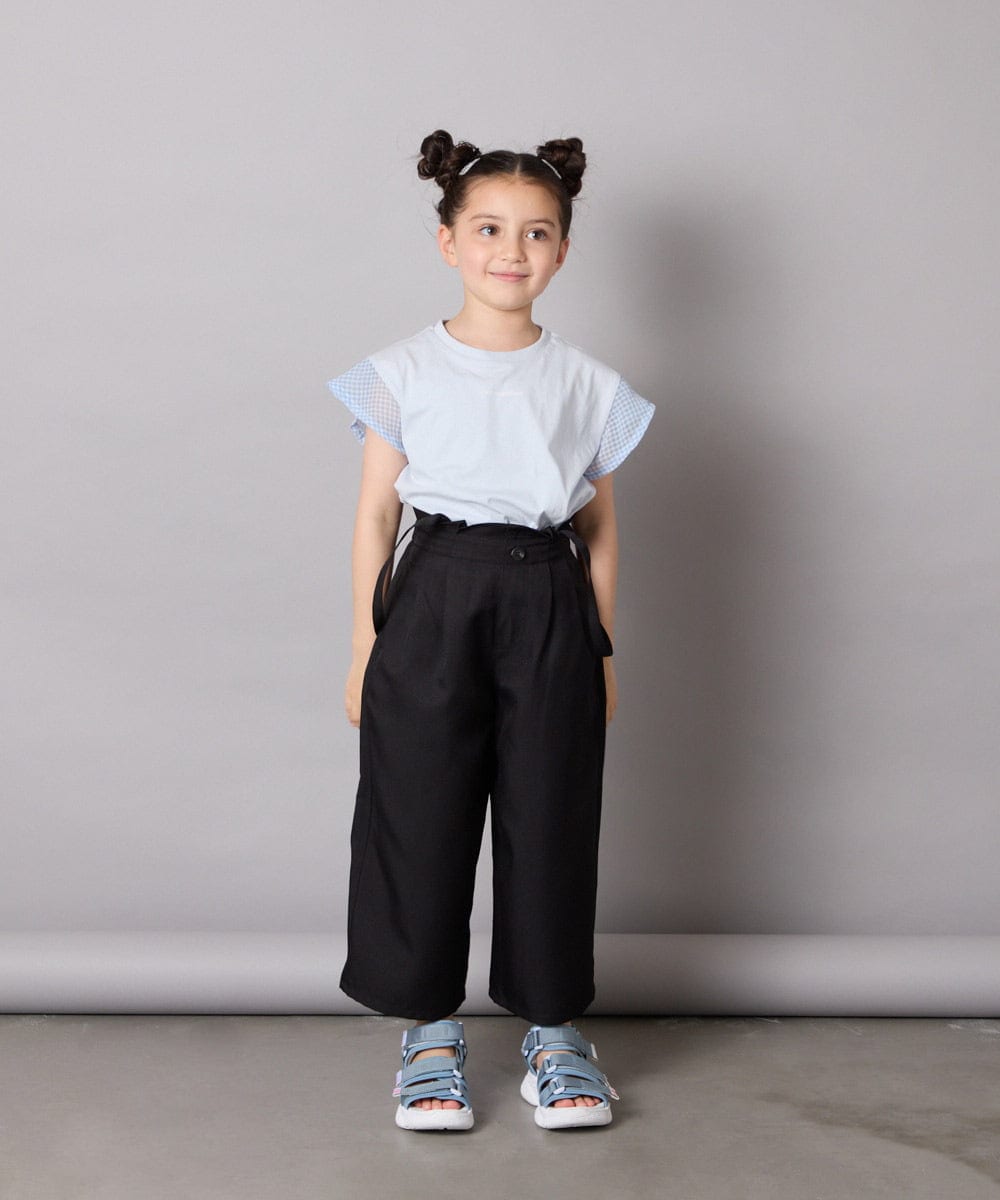 KJKGA24019 a.v.v KIDS(アー・ヴェ・ヴェ) [100-160]【接触冷感】シアーギンガムフレアスリーブＴシャツ ライトブルー
