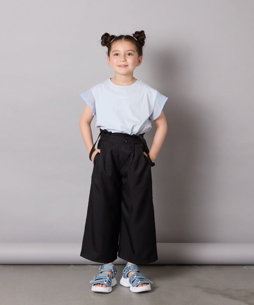 KJKGA24019 a.v.v KIDS(アー・ヴェ・ヴェ) [100-160]【接触冷感】シアーギンガムフレアスリーブＴシャツ ライトブルー