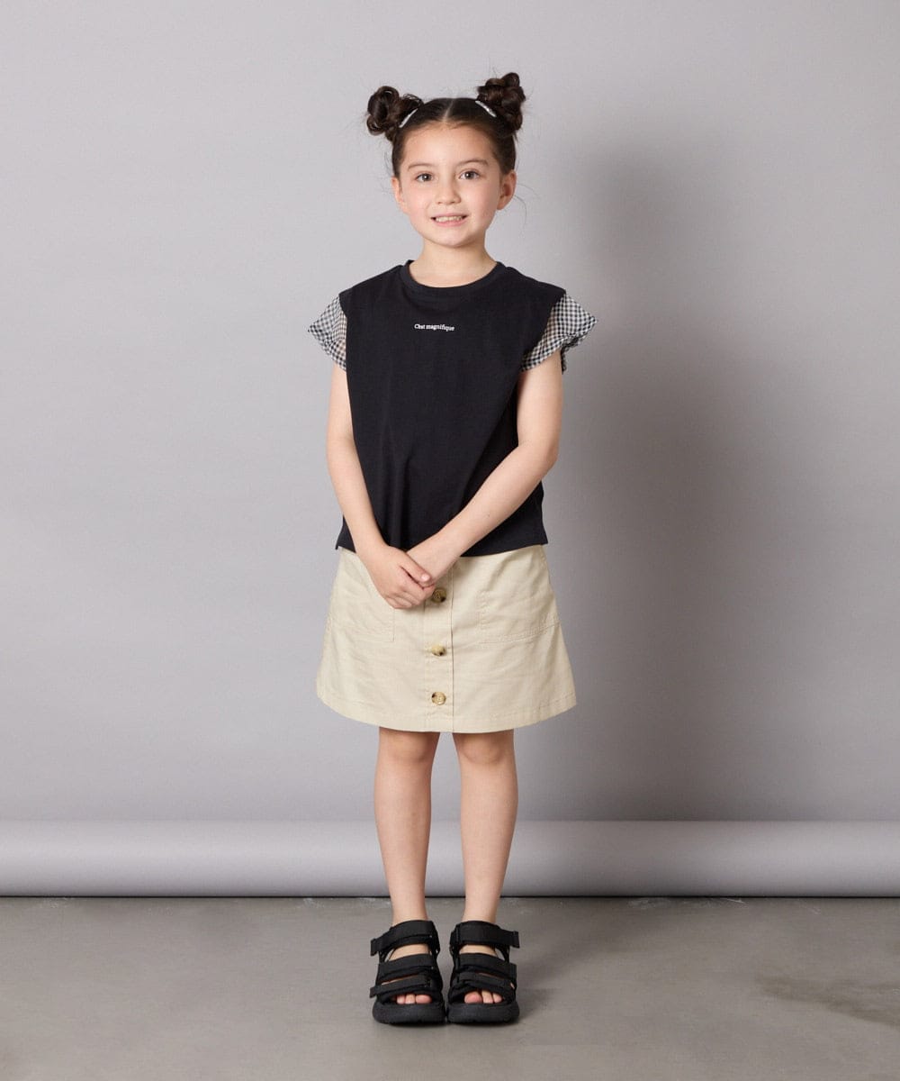 KJKGA24019 a.v.v KIDS(アー・ヴェ・ヴェ) [100-160]【接触冷感】シアーギンガムフレアスリーブＴシャツ ライトブルー