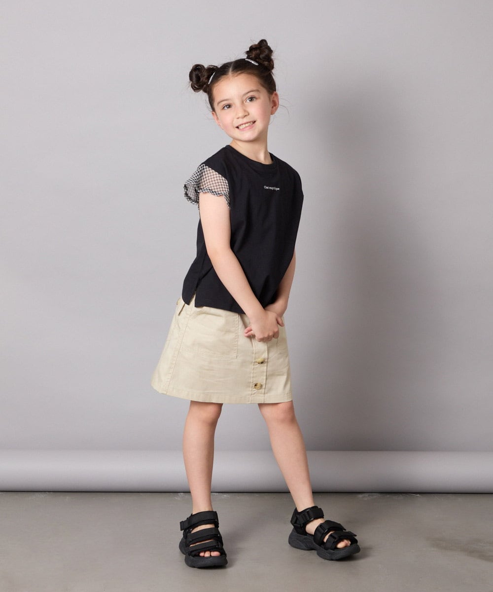 KJKGA24019 a.v.v KIDS(アー・ヴェ・ヴェ) [100-160]【接触冷感】シアーギンガムフレアスリーブＴシャツ ライトブルー