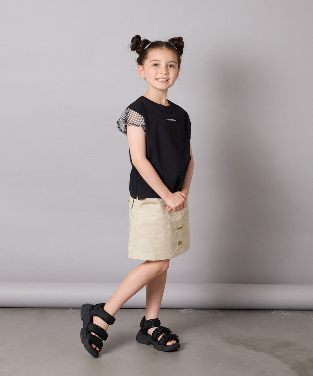KJKGA24019 a.v.v KIDS(アー・ヴェ・ヴェ) [100-160]【接触冷感】シアーギンガムフレアスリーブＴシャツ ライトブルー