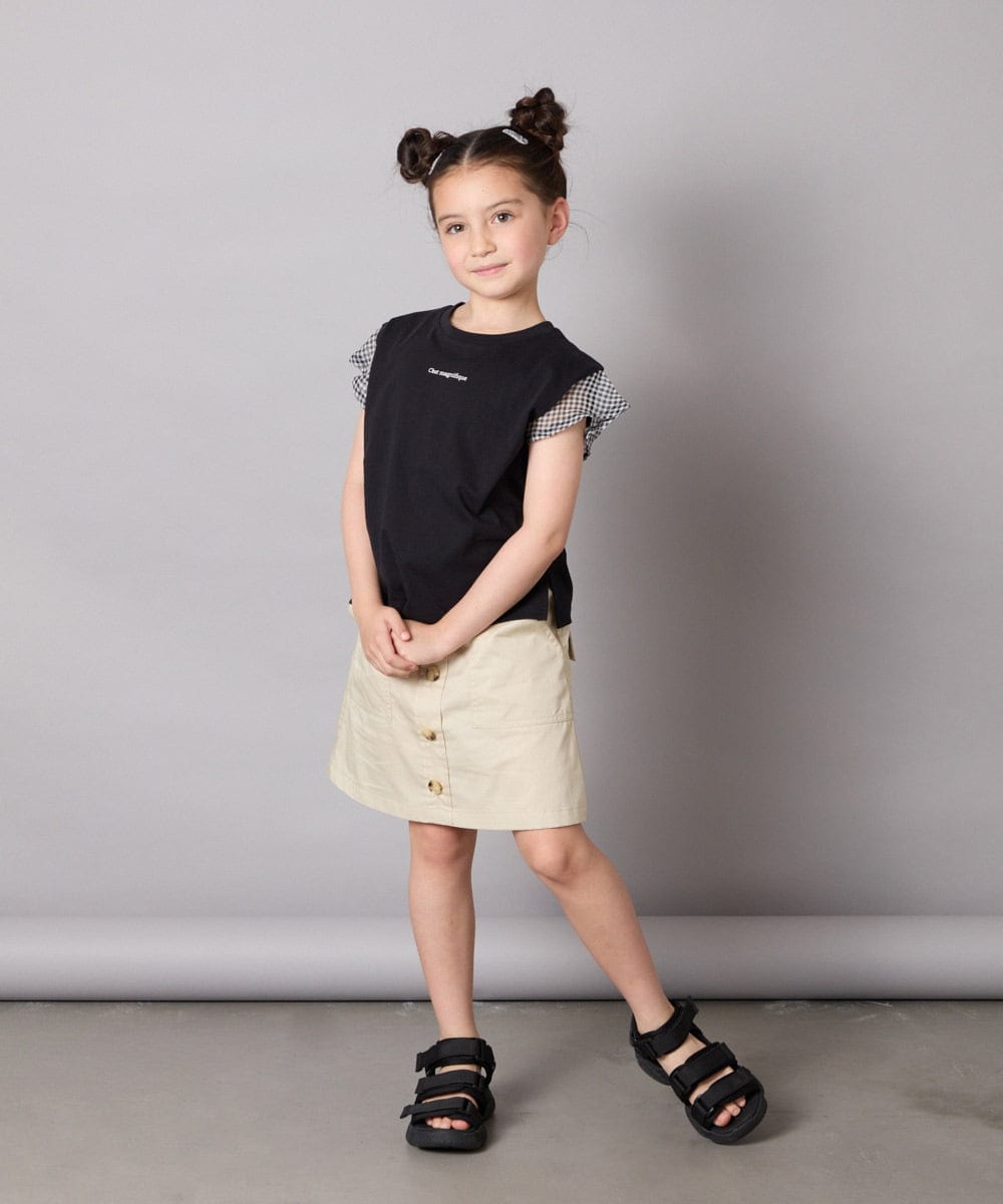 KJKGA24019 a.v.v KIDS(アー・ヴェ・ヴェ) [100-160]【接触冷感】シアーギンガムフレアスリーブＴシャツ ライトブルー