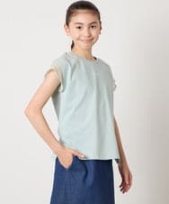KJKGA24019 a.v.v KIDS(アー・ヴェ・ヴェ) [100-160]【接触冷感】シアーギンガムフレアスリーブＴシャツ ライトブルー