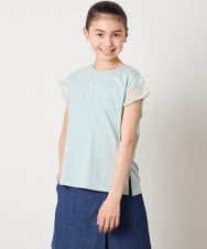 KJKGA24019 a.v.v KIDS(アー・ヴェ・ヴェ) [100-160]【接触冷感】シアーギンガムフレアスリーブＴシャツ ライトブルー