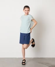 KJKGA24019 a.v.v KIDS(アー・ヴェ・ヴェ) [100-160]【接触冷感】シアーギンガムフレアスリーブＴシャツ ライトブルー