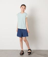 KJKGA24019 a.v.v KIDS(アー・ヴェ・ヴェ) [100-160]【接触冷感】シアーギンガムフレアスリーブＴシャツ ライトブルー