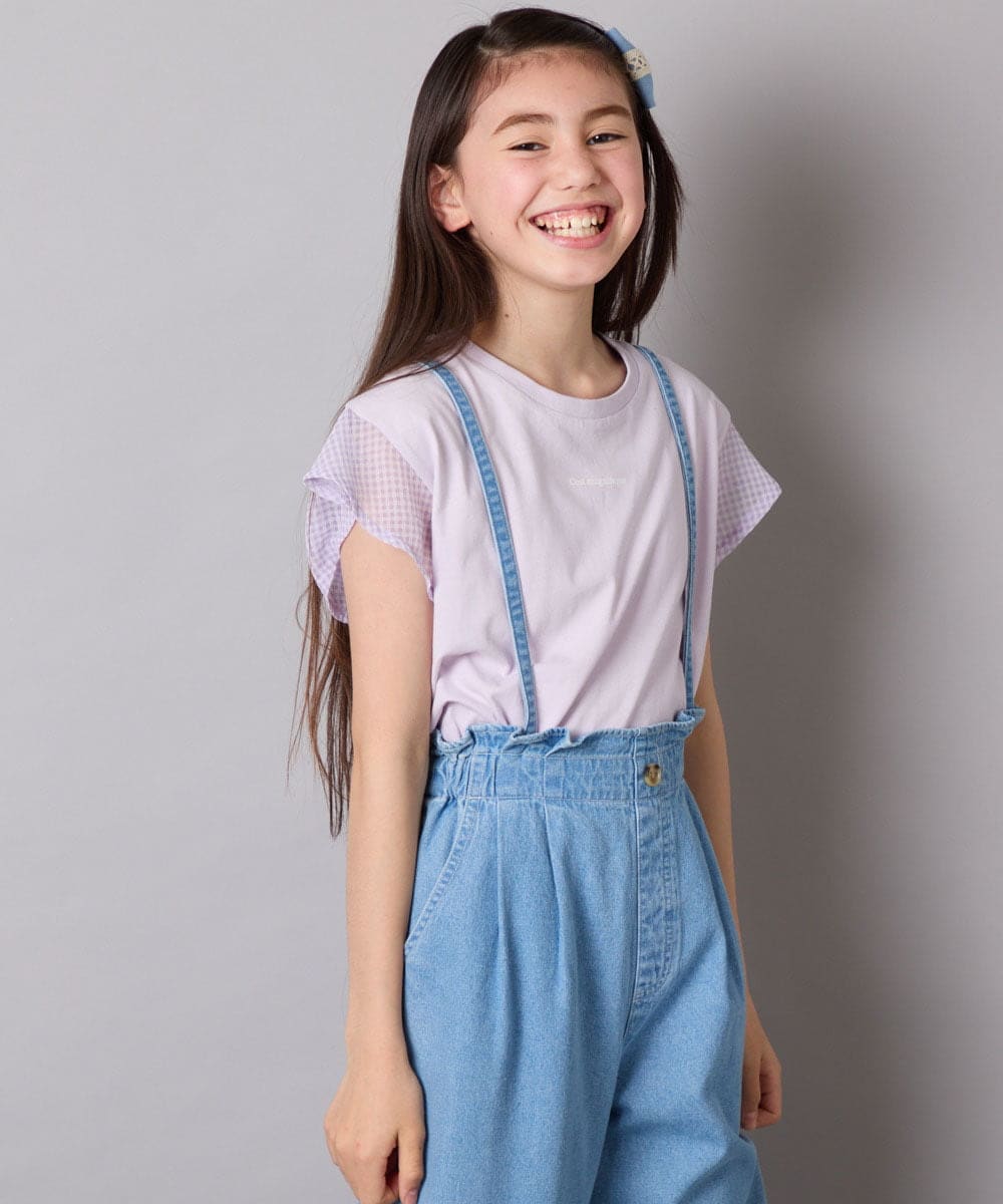KJKGA24019 a.v.v KIDS(アー・ヴェ・ヴェ) [100-160]【接触冷感】シアーギンガムフレアスリーブＴシャツ ライトブルー