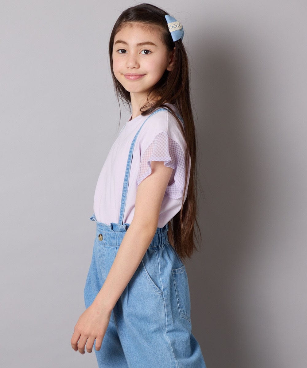 KJKGA24019 a.v.v KIDS(アー・ヴェ・ヴェ) [100-160]【接触冷感】シアーギンガムフレアスリーブＴシャツ ライトブルー