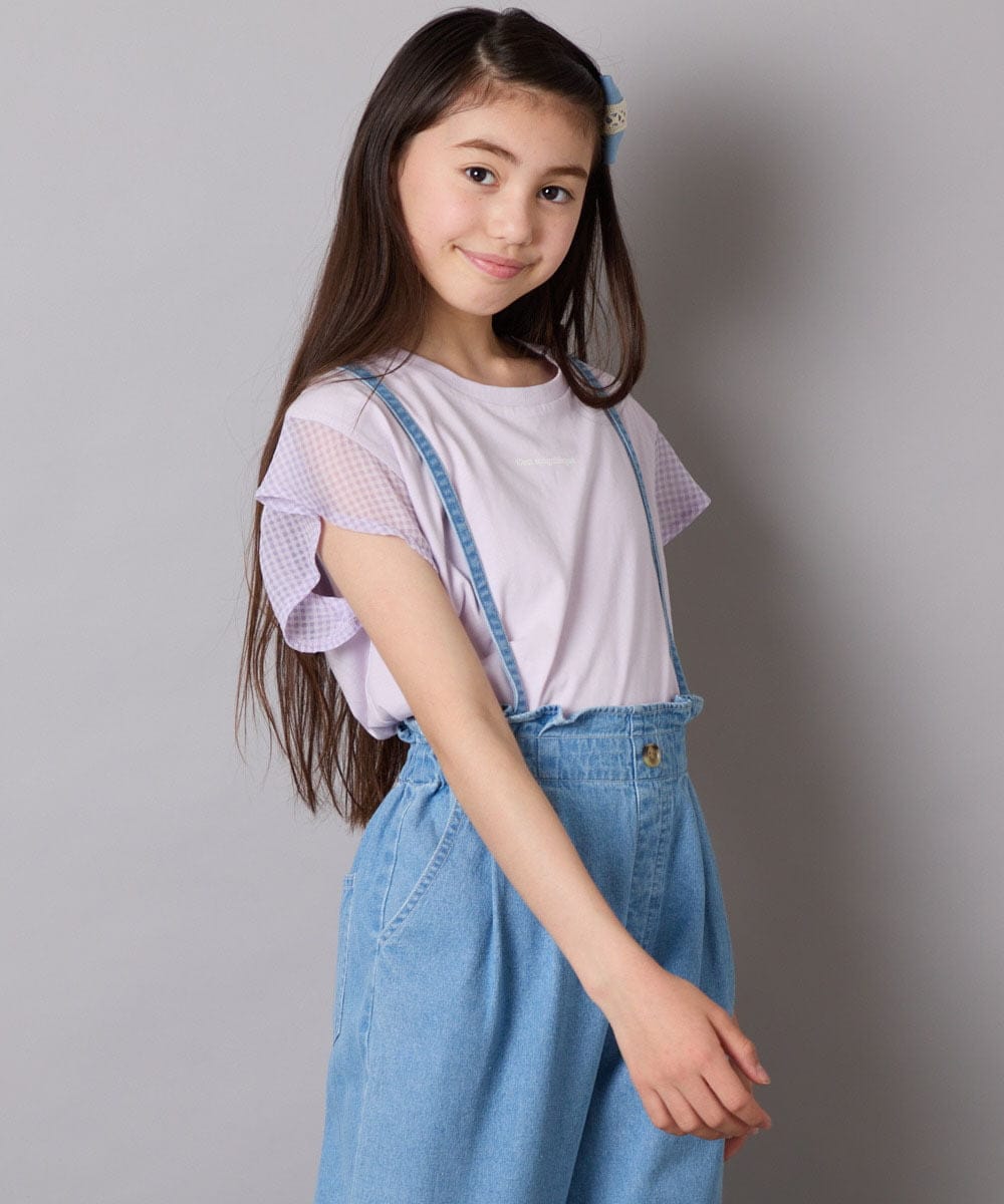 KJKGA24019 a.v.v KIDS(アー・ヴェ・ヴェ) [100-160]【接触冷感】シアーギンガムフレアスリーブＴシャツ ライトブルー