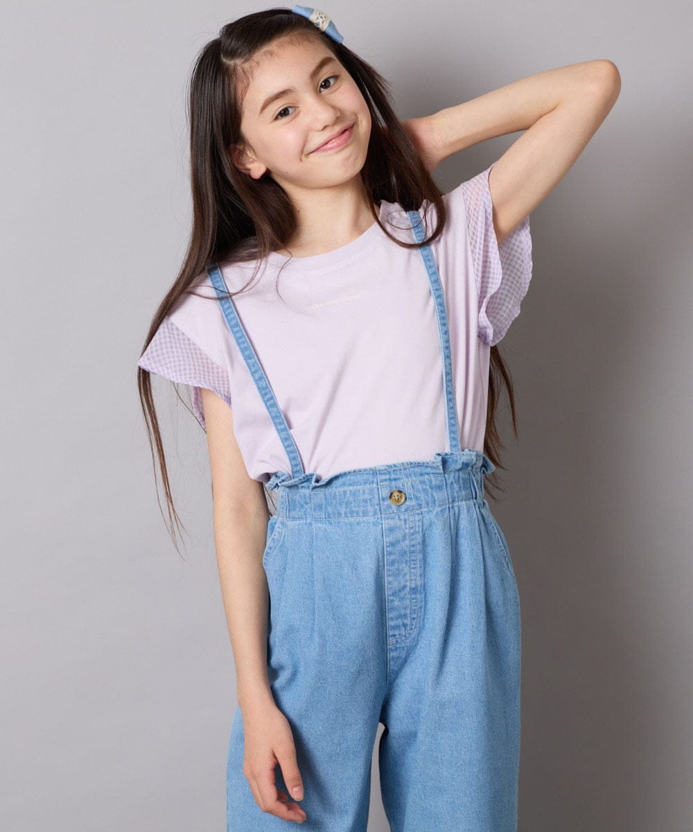 KJKGA24019 a.v.v KIDS(アー・ヴェ・ヴェ) [100-160]【接触冷感】シアーギンガムフレアスリーブＴシャツ ライトブルー