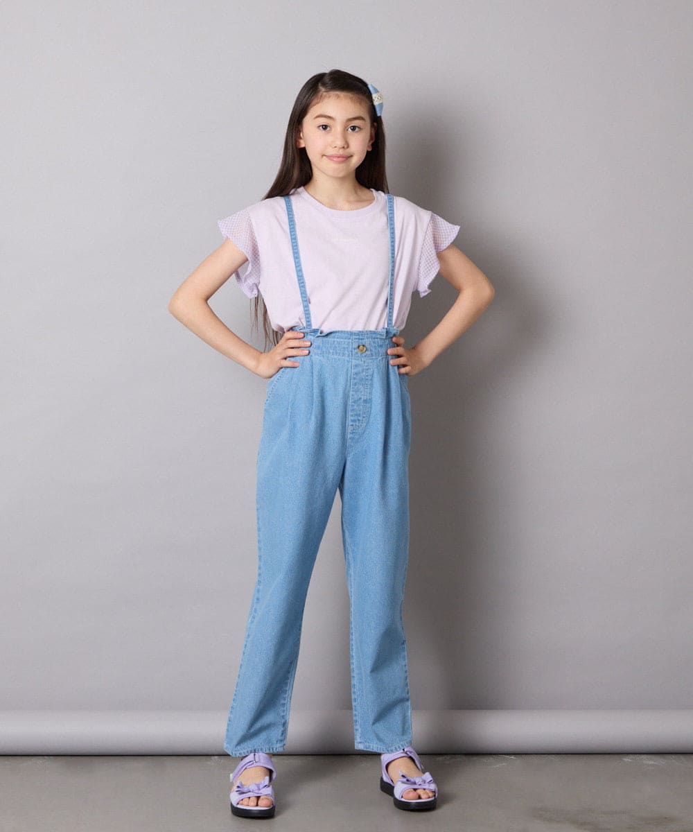 KJKGA24019 a.v.v KIDS(アー・ヴェ・ヴェ) [100-160]【接触冷感】シアーギンガムフレアスリーブＴシャツ ライトブルー