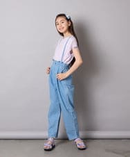 KJKGA24019 a.v.v KIDS(アー・ヴェ・ヴェ) [100-160]【接触冷感】シアーギンガムフレアスリーブＴシャツ ライトブルー