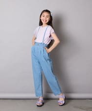 KJKGA24019 a.v.v KIDS(アー・ヴェ・ヴェ) [100-160]【接触冷感】シアーギンガムフレアスリーブＴシャツ ライトブルー