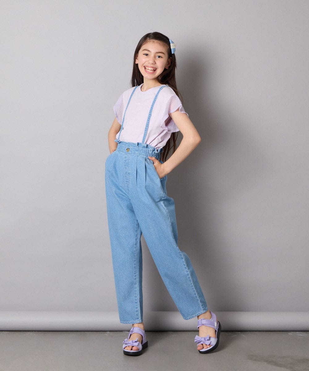 KJKGA24019 a.v.v KIDS(アー・ヴェ・ヴェ) [100-160]【接触冷感】シアーギンガムフレアスリーブＴシャツ ライトブルー